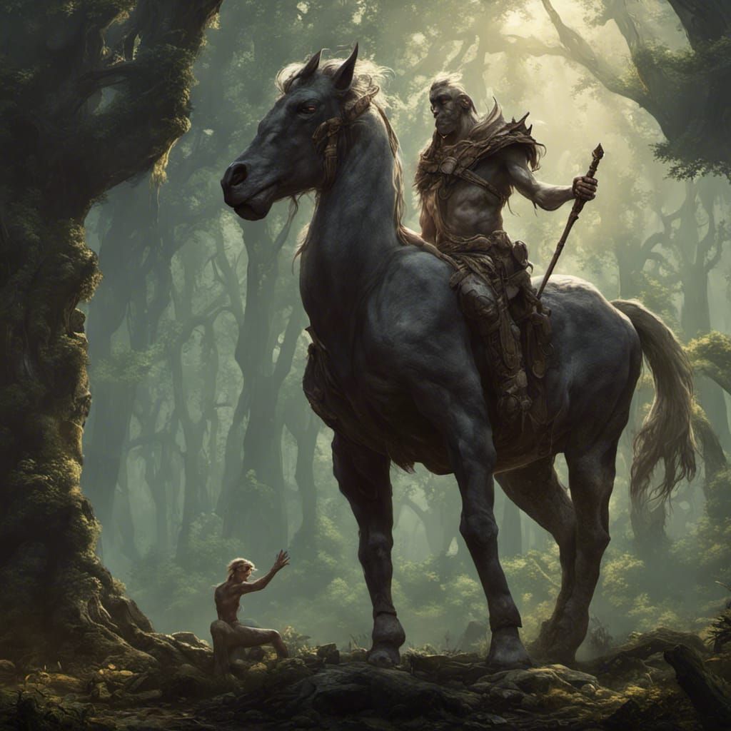 Ancient Centaur in Dark Forest: Fantasy Concept Art