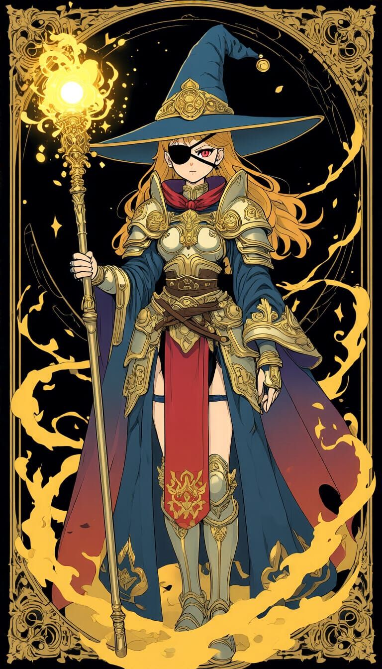 Armored Sorceress with Magic Staff in Druillet Style