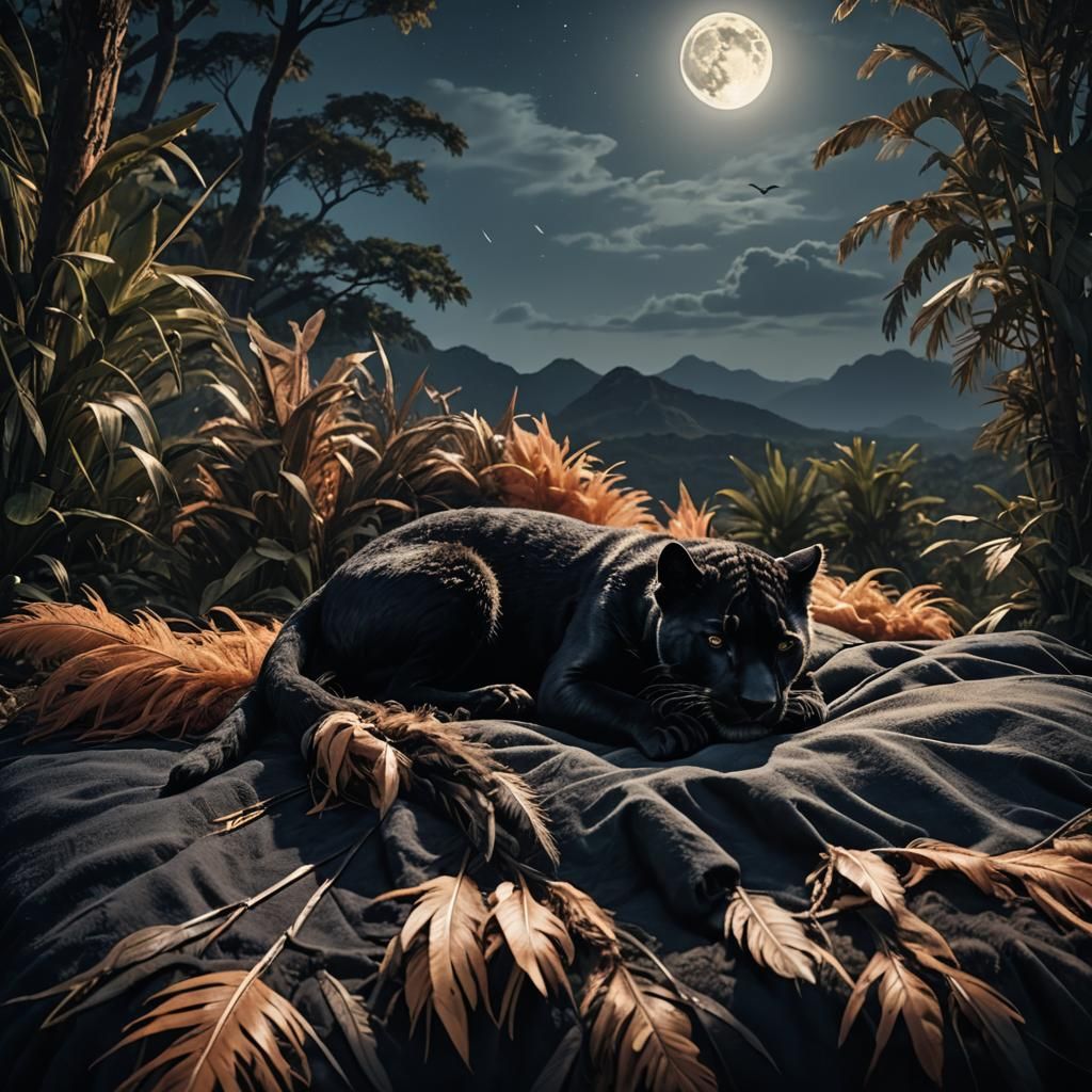 Black Panther Puppy Dream Under Full Moon