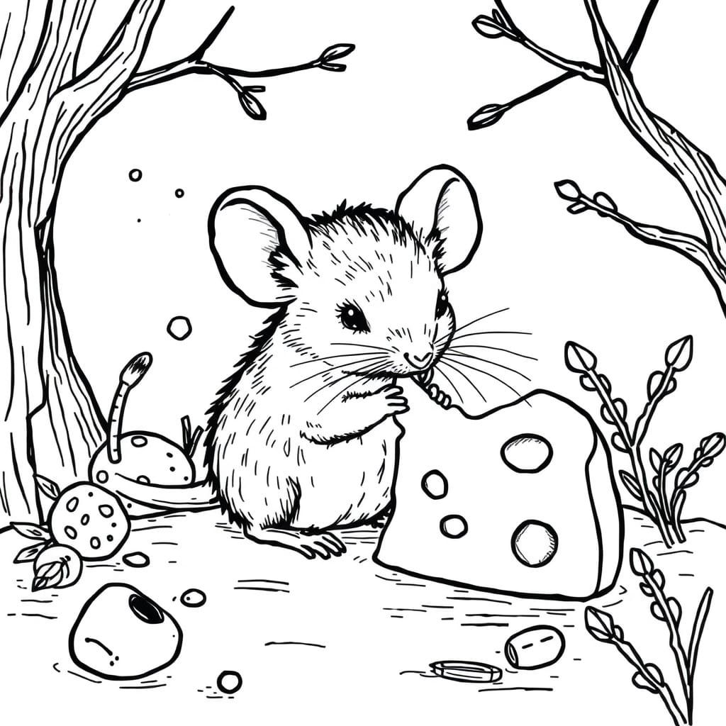 Whimsical Mouse in a Colouring Book Scene