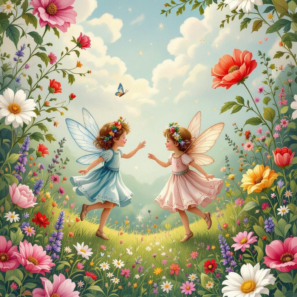 Whimsical Fairies and Children Seamless Pattern Design