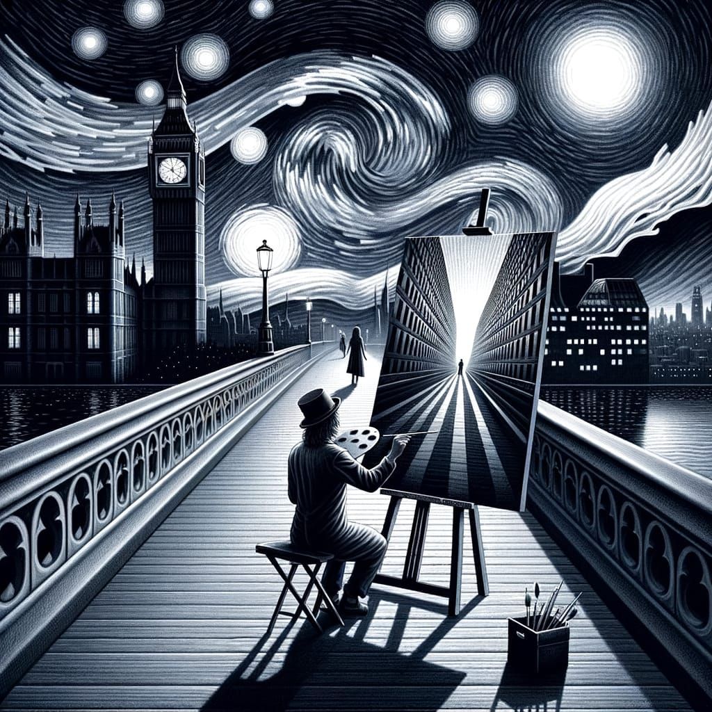 Surreal London Night with Distorted Art