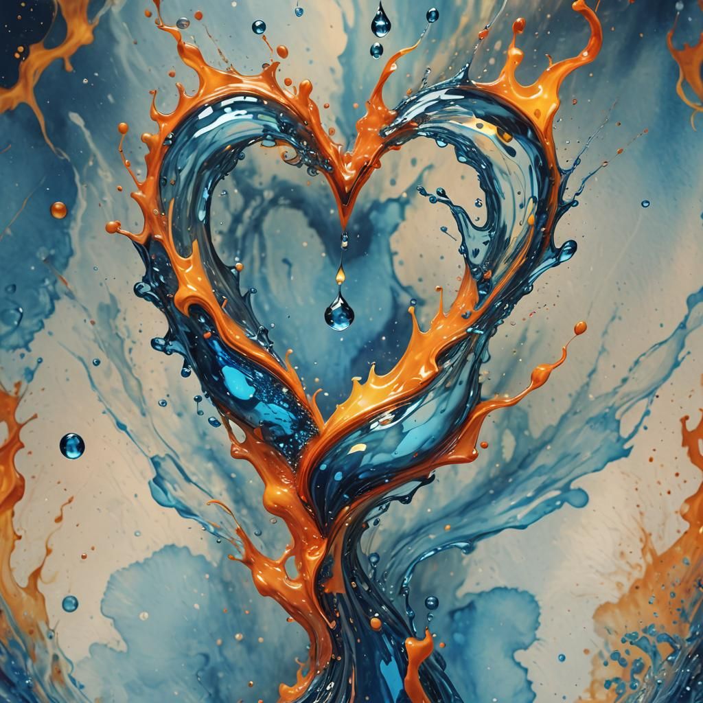 Surreal Flame and Water Heart in Digital Art
