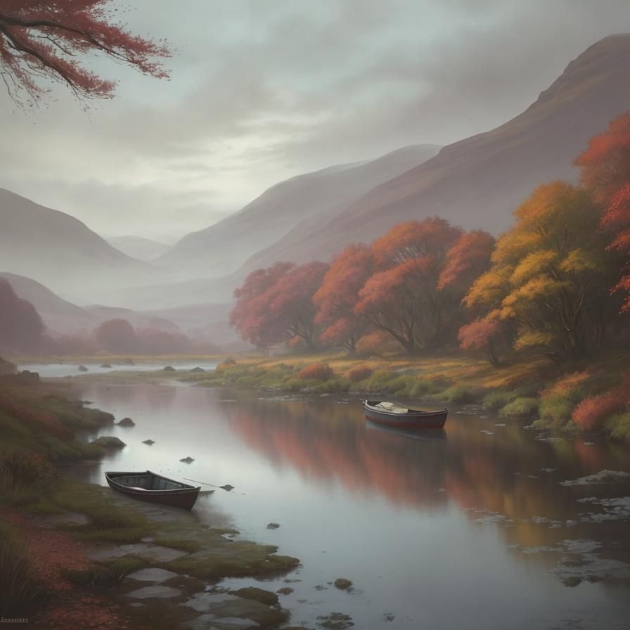 Scottish Autumn River Landscape in Pastel Hues