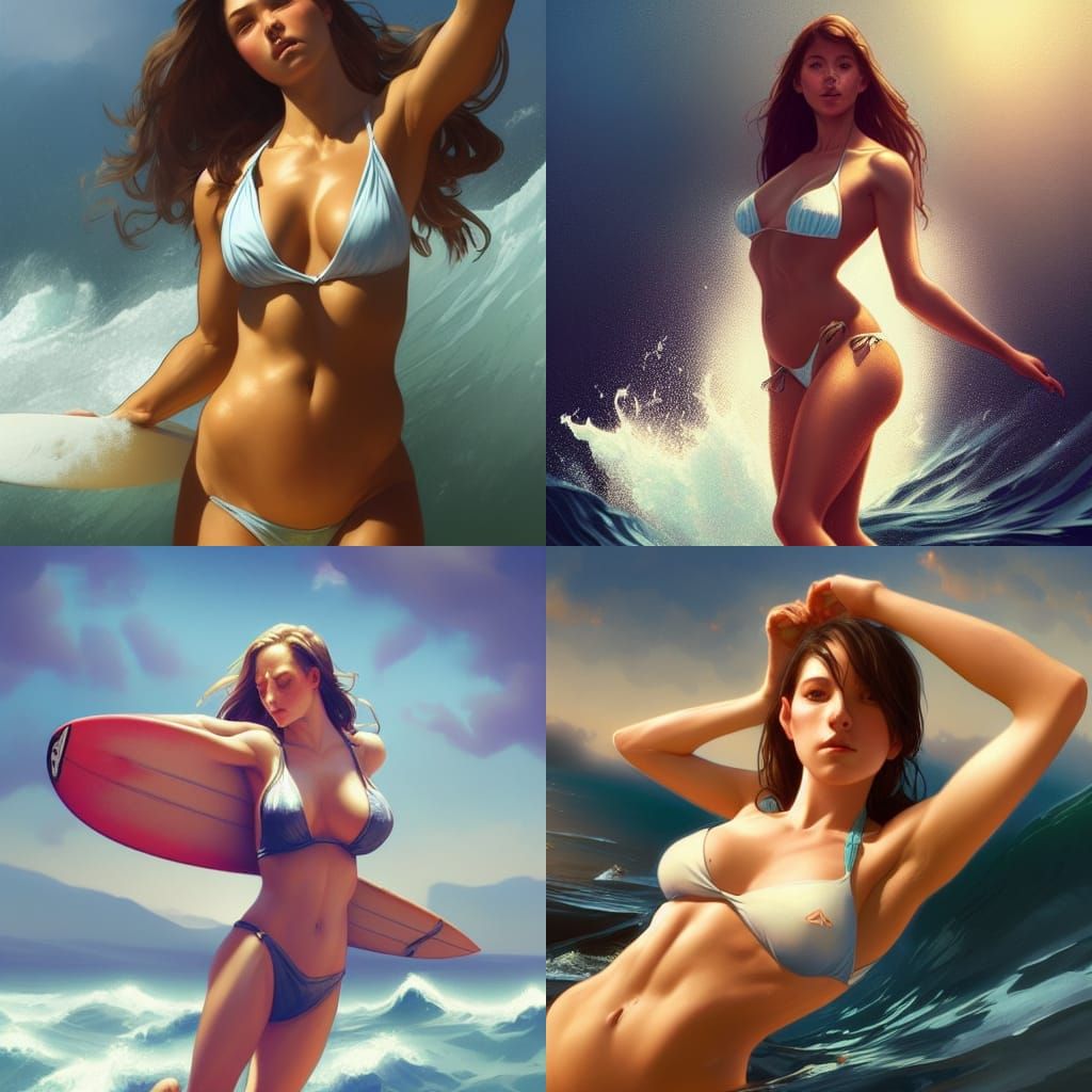 Surfing Girl Portrait Illustration in 8K Resolution