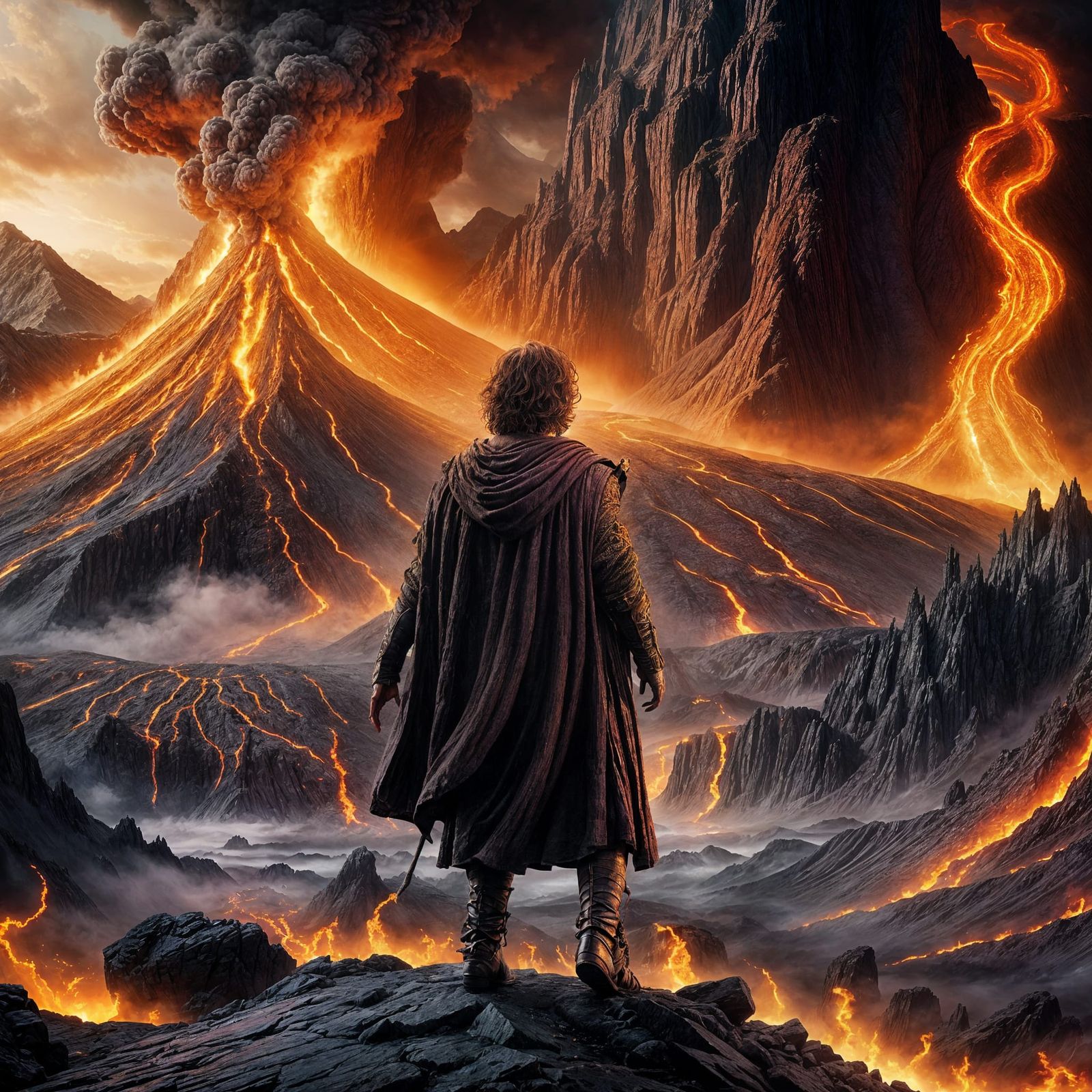 Epic Dark Fantasy Volcano Scene in Digital Art