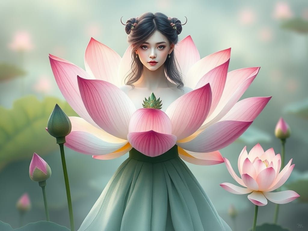 Lotus Flower Shapeshifter Guardian in Watercolour Style