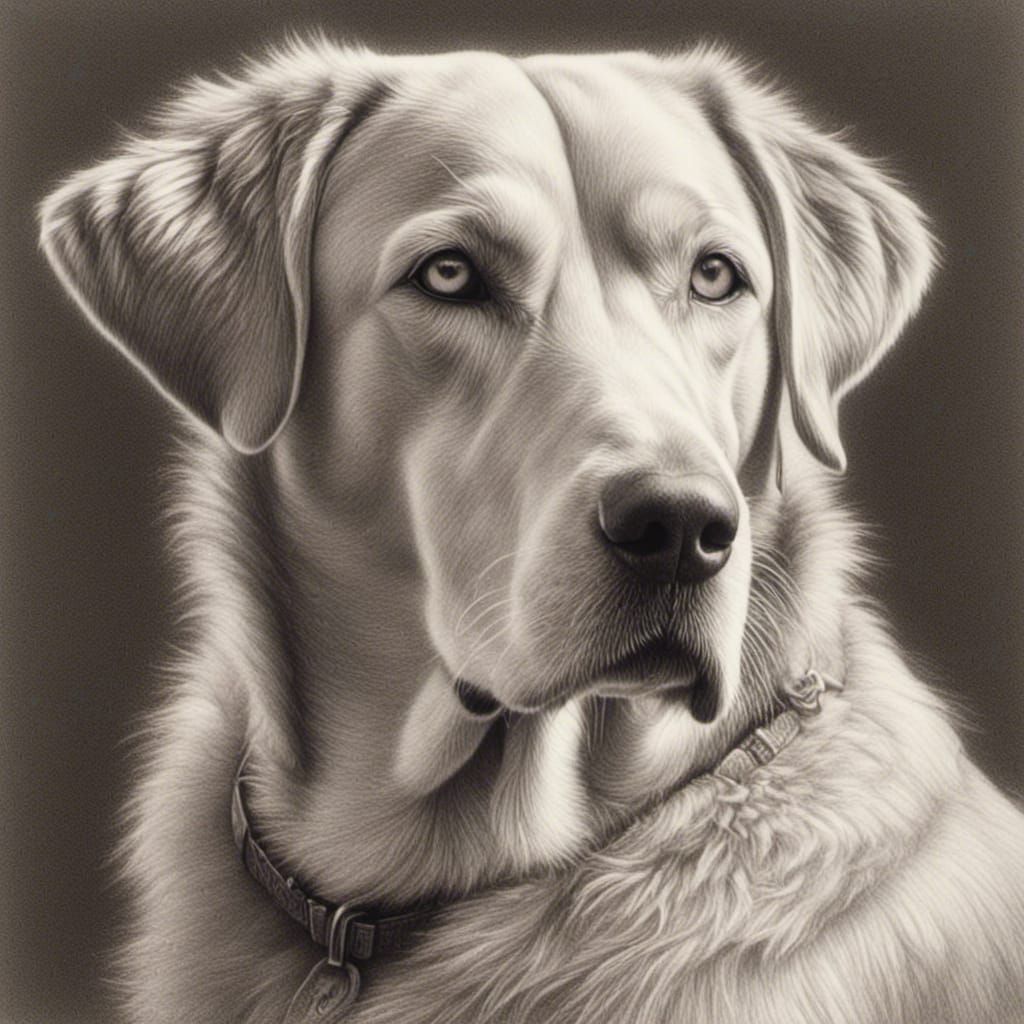 Adorable Labrador Portrait in Pencil Sketch Style