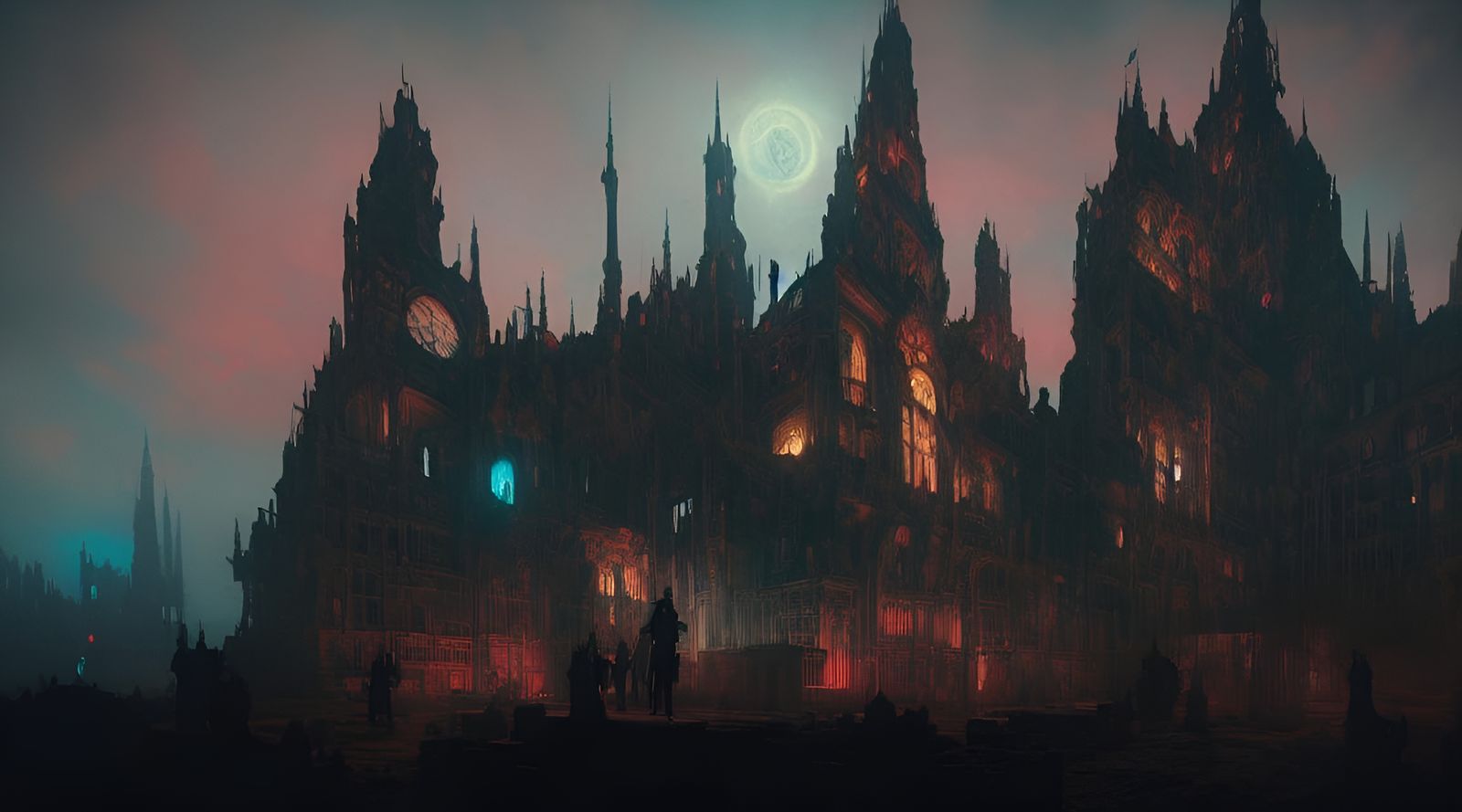 Psychedelic Steampunk Castle in Cyberpunk Style