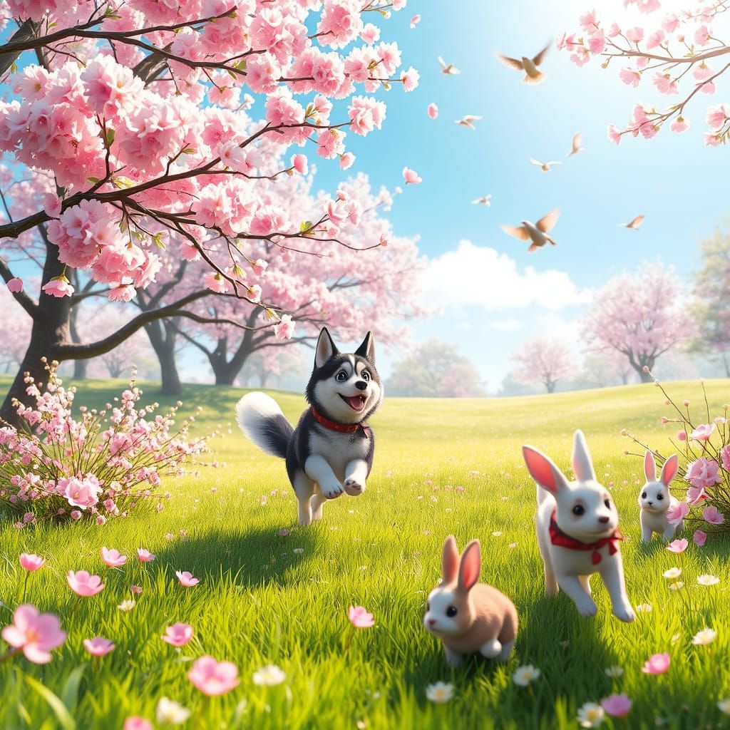 Vibrant Spring Meadow Scene in 3D Anime Art