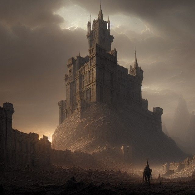 Wasteland Castle Horror: Detailed Matte Painting