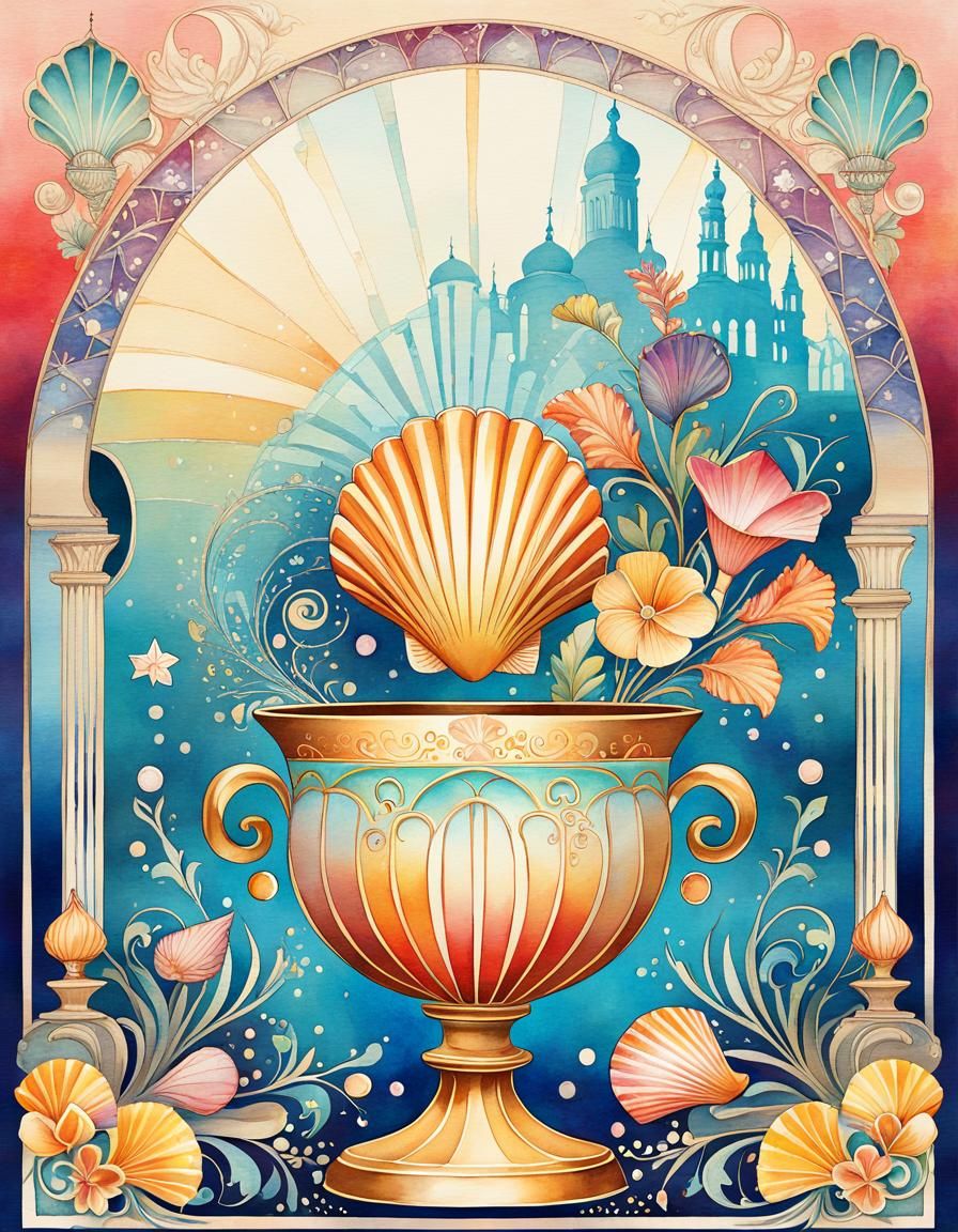 Whimsical Fantasy World with Azulejo and Shell Motifs