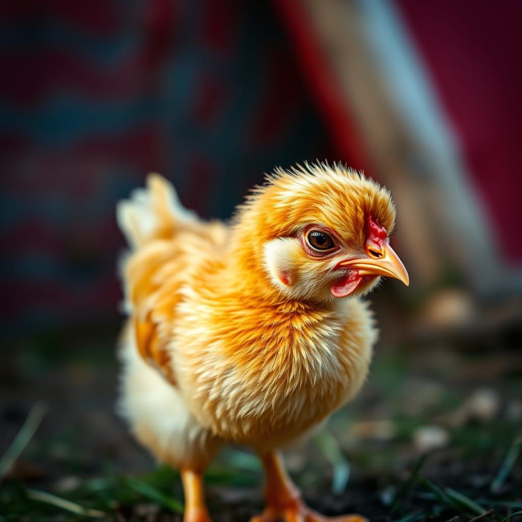 Grumpy Chick in Barnyard: Hyperrealistic Lomography