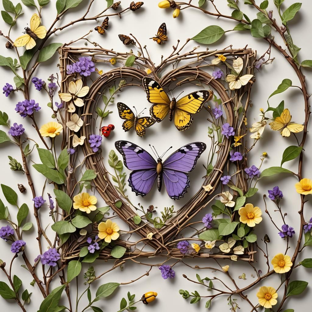 Delicate Cartoon Violet with Butterfly and Ladybug