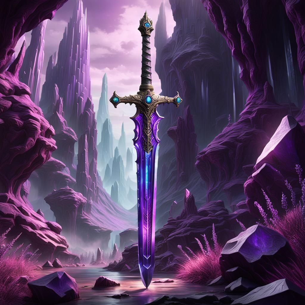 Extraterrestrial Purple Crystal Sword: Detailed Matte Painti...