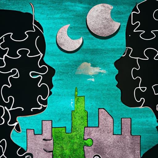 Puzzle Silhouettes Gazing at Whimsical Moon
