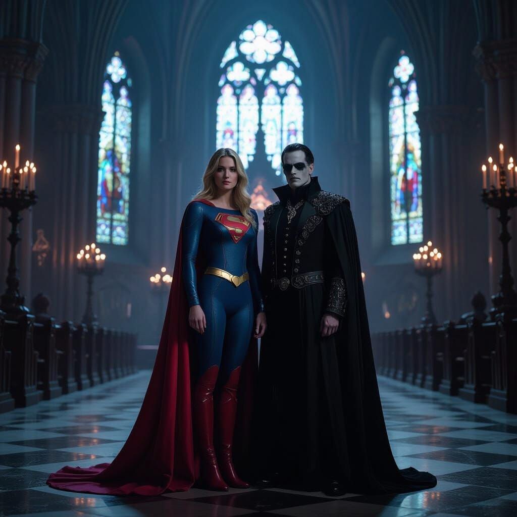 Supergirl and Goth in Dark Cathedral: Gothic Art