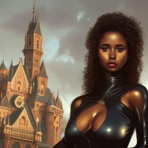 Detailed Portrait of Girl in Black Latex Suit