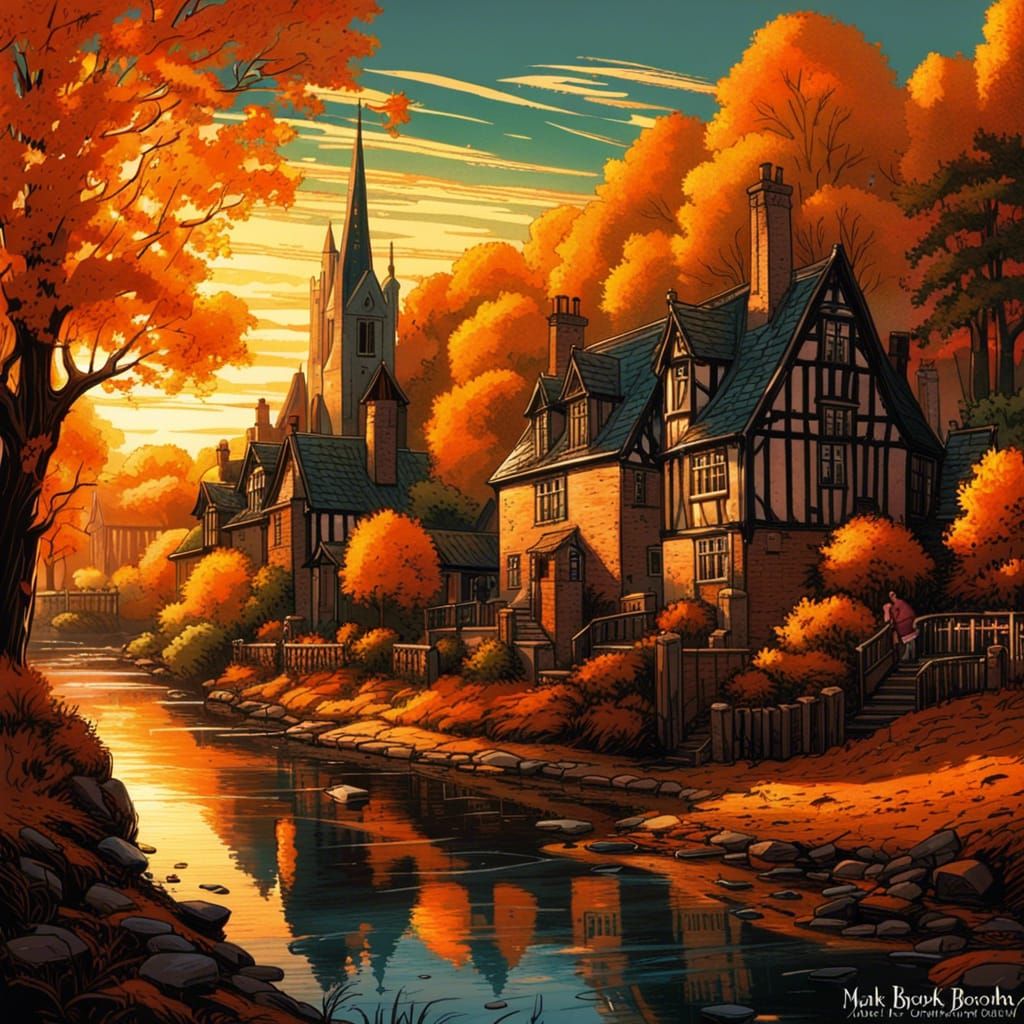 Gothic Victorian Village in Autumnal Sunlight