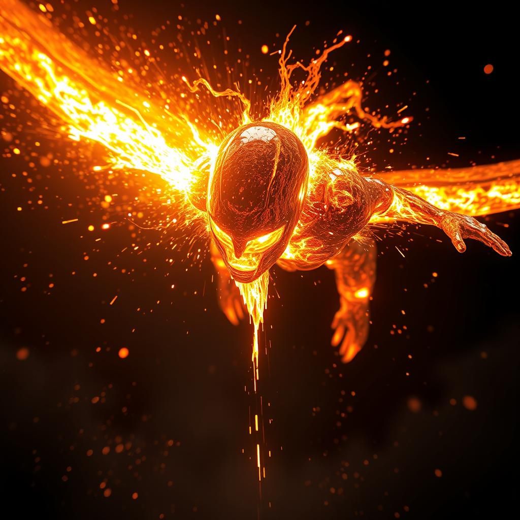 Molten Metal Humanoid Soaring Through Space