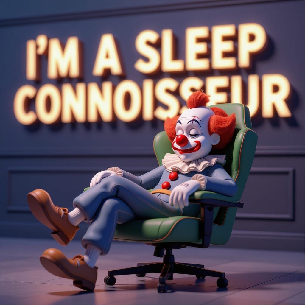 Funny Clown Napping in Gaming Chair Pixar Style