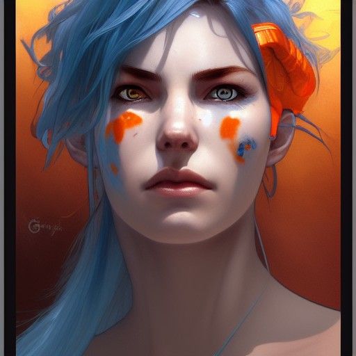 Blue-Haired Portrait in Art Nouveau Style