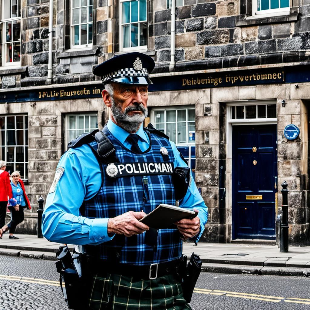 Edinburgh Policeman in Plaid Clothing