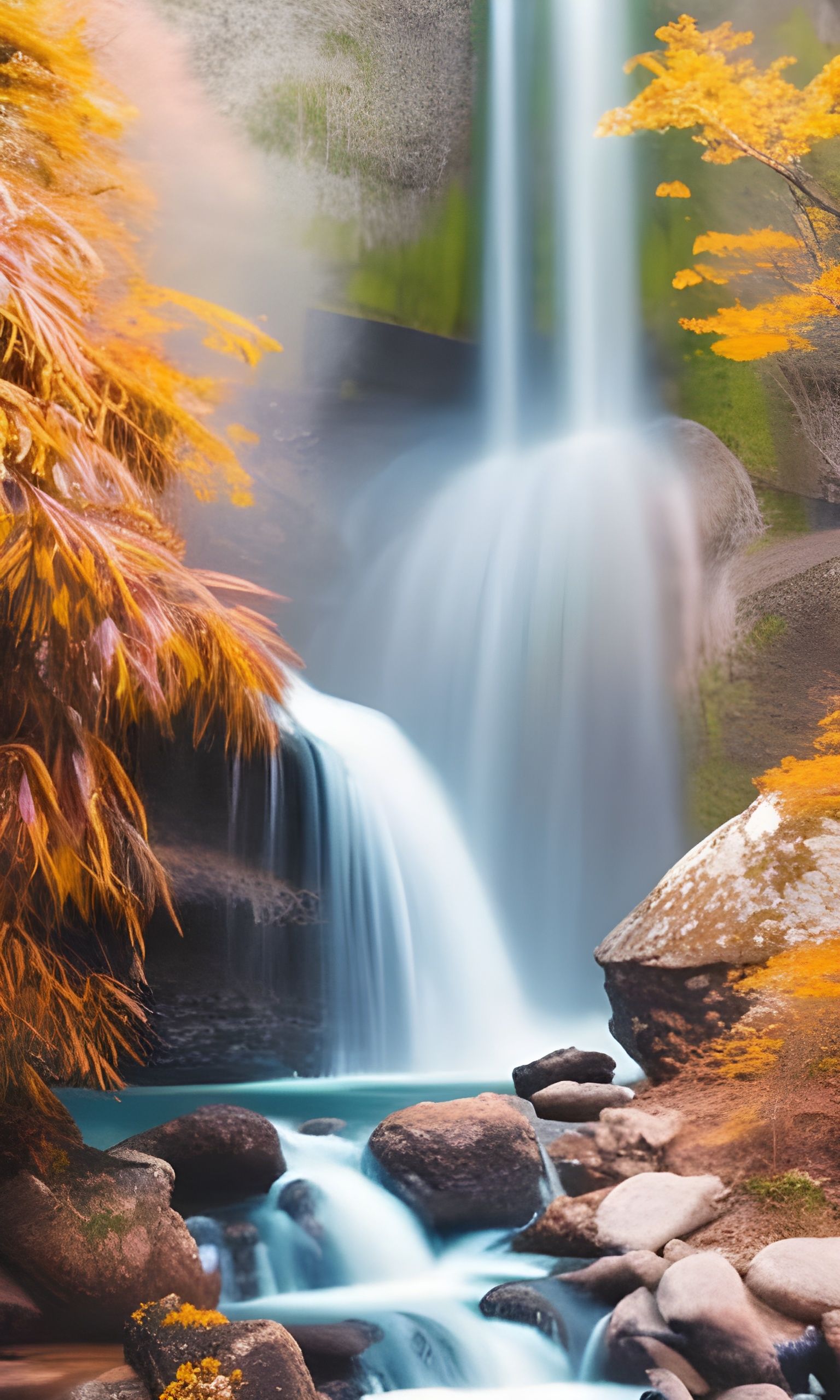smooth waterfall over natural hot spring
