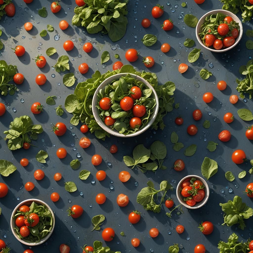 Vibrant Salad Bowl in Art Nouveau Style