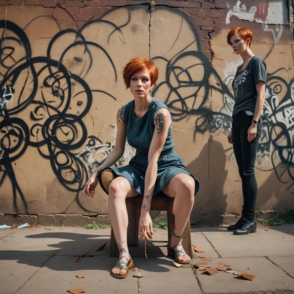 Hypnotized Redhead Girl in Graffiti Horror Style