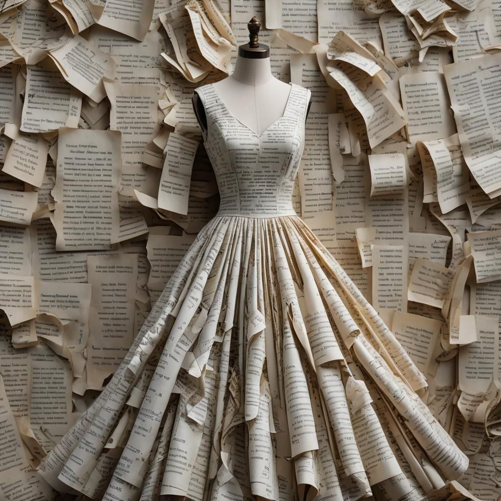 Literate Elegance in a White Gown with Embroidered Book Page...
