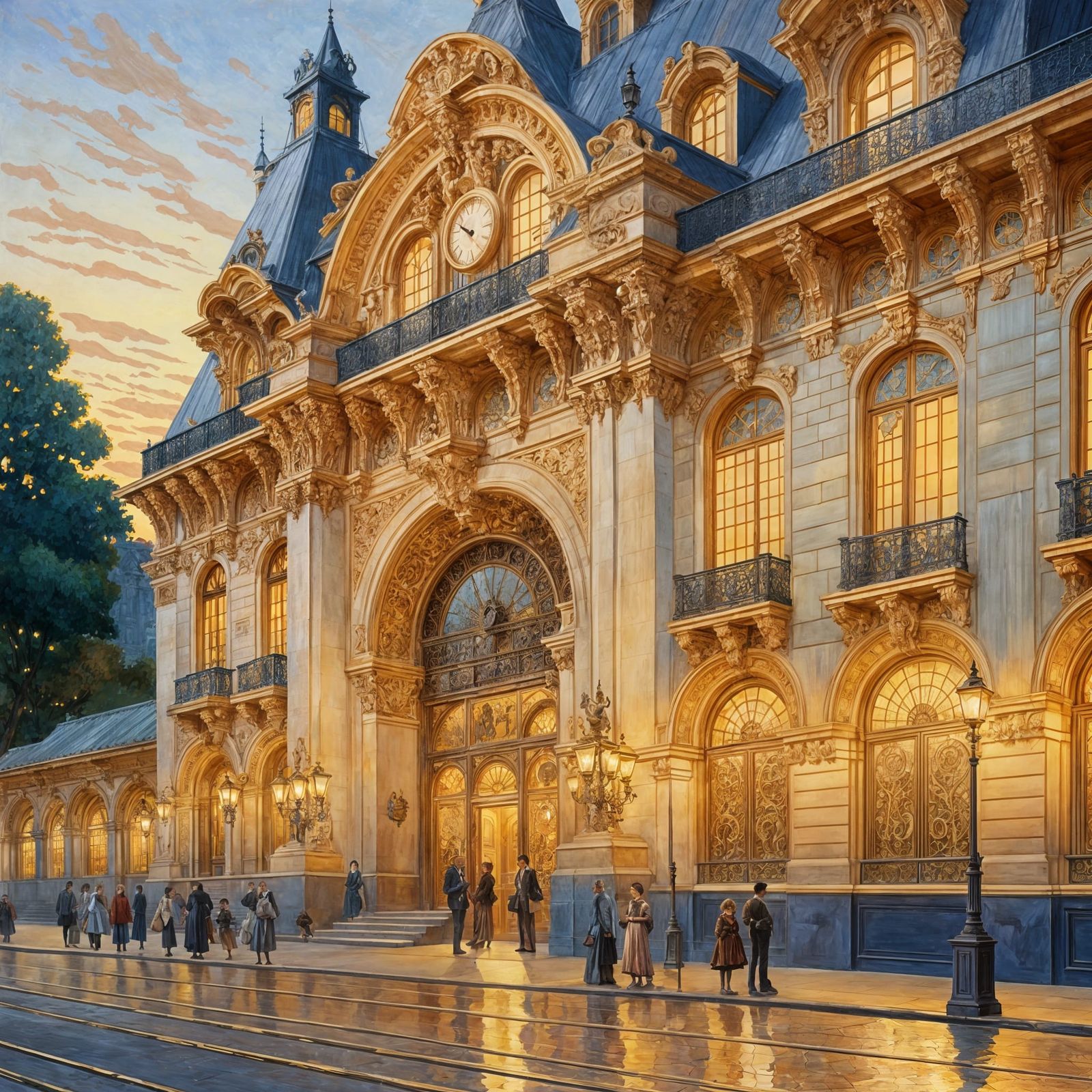 Belle Epoque Train Station Facade in Soft Light