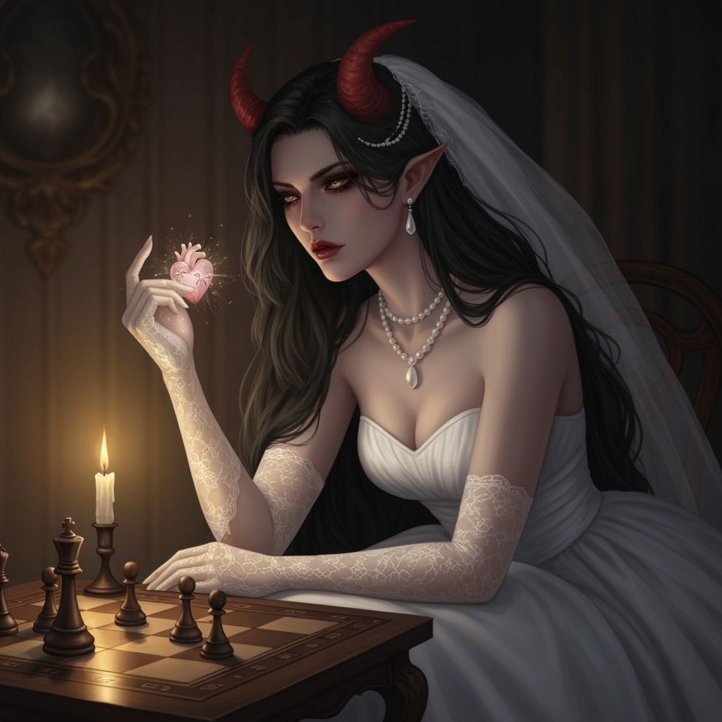 Devil in Wedding Dress Playing Chess