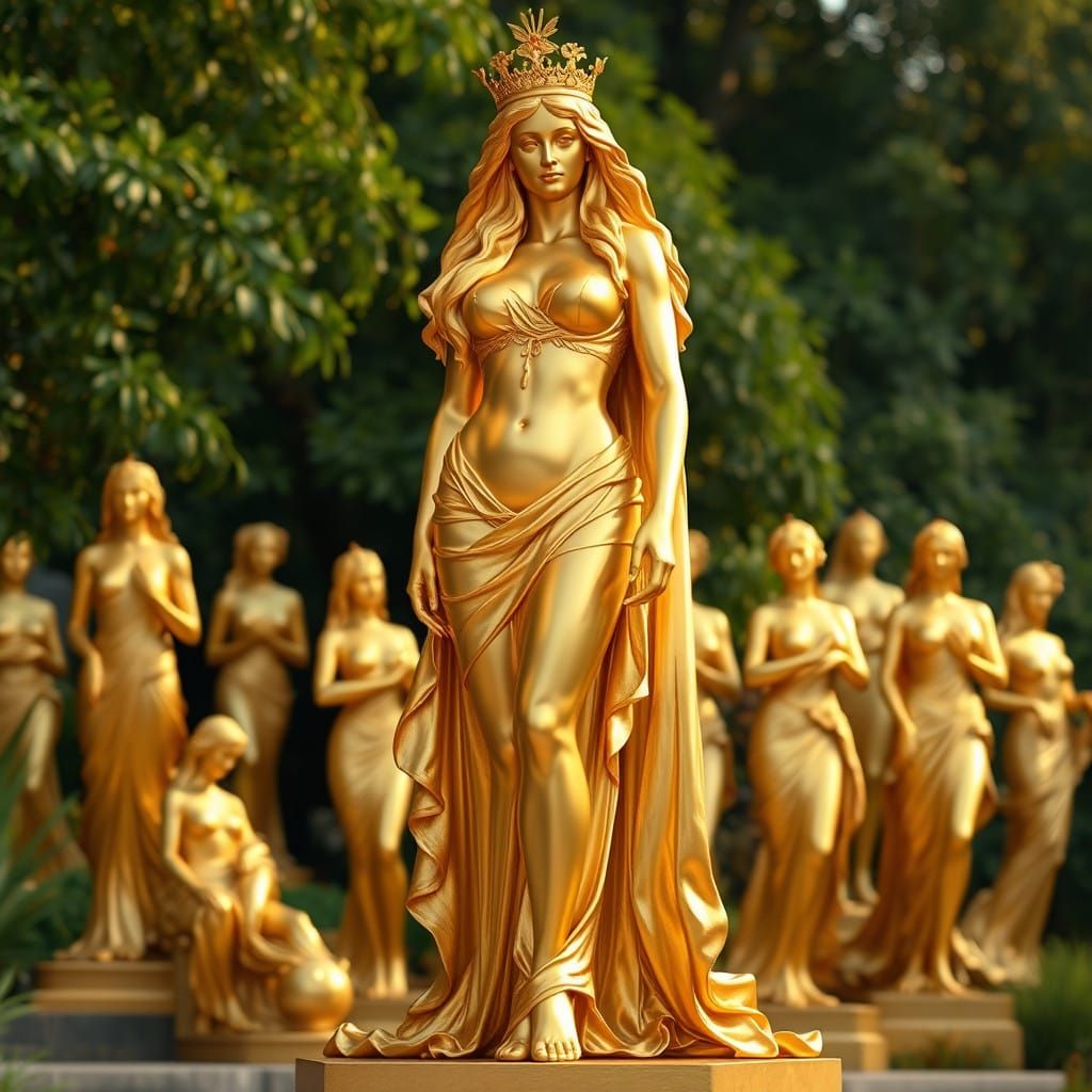 Golden Goddess Queen Midas Statue in Classical Style