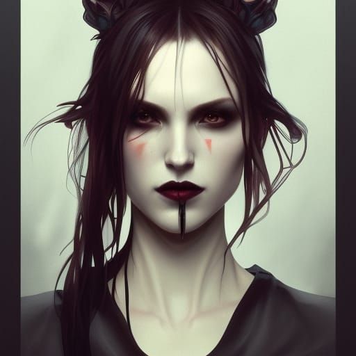 Detailed Goth Portrait in Art Nouveau Style