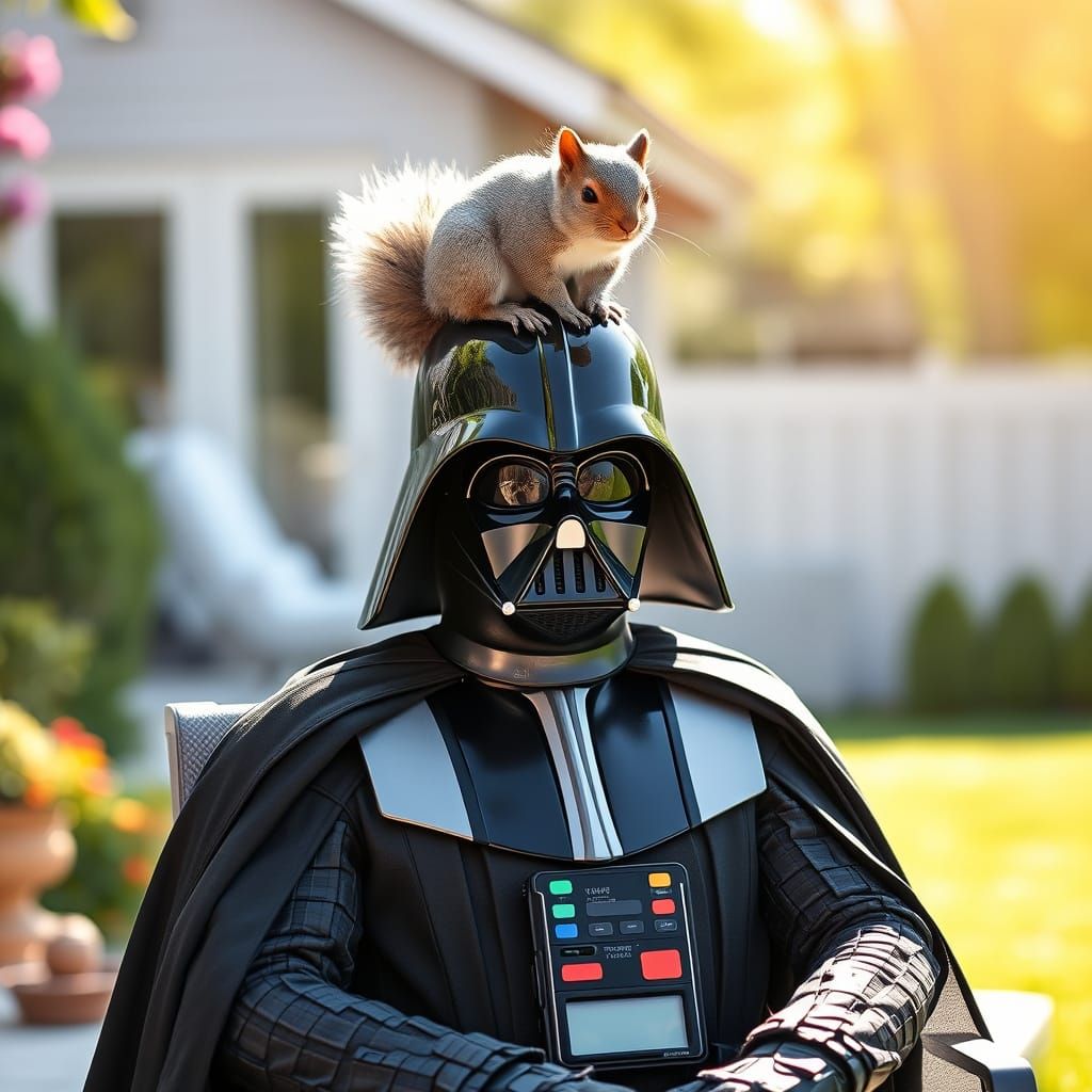 Darth Vader Surprised by Fuzzy Backyard Visitor