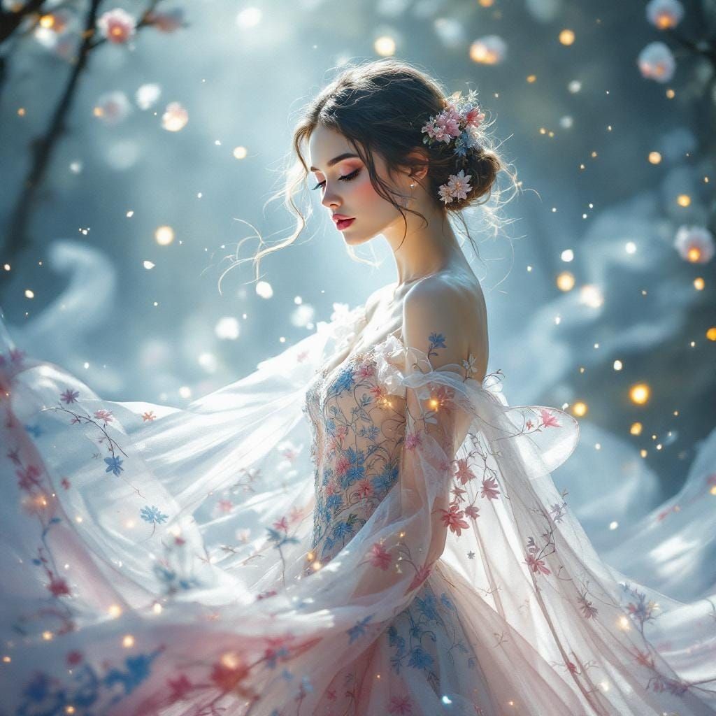 Ethereal Beauty in Misty Realm, Watercolor Style