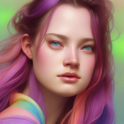Portrait of Beautiful Woman in Pastel Rainbow