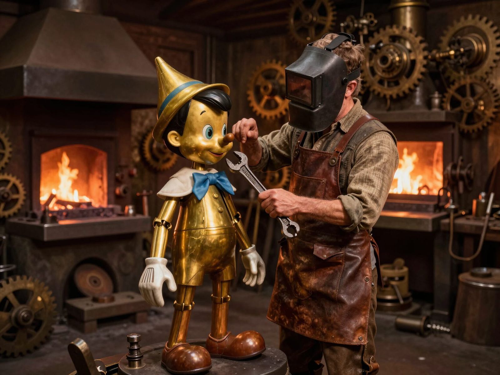 Steampunk Pinocchio Automaton in Blacksmith's Workshop