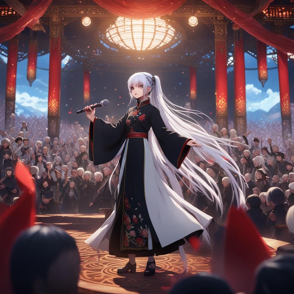 Anime Singer Girl on Stage in Detailed Digital Art