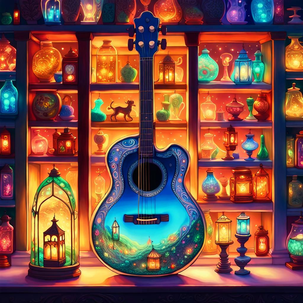 Glass Guitar Miniature World: Whimsical Concept Art