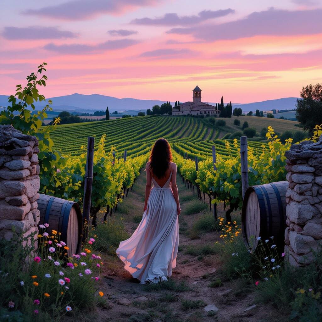 Italian Vineyard at Dusk in Shishkin Style