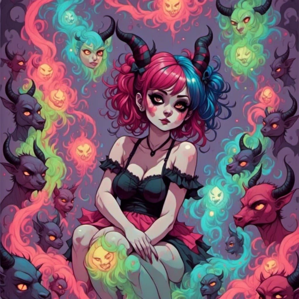 Girl Holding Hands with a Cute Shadow Demon