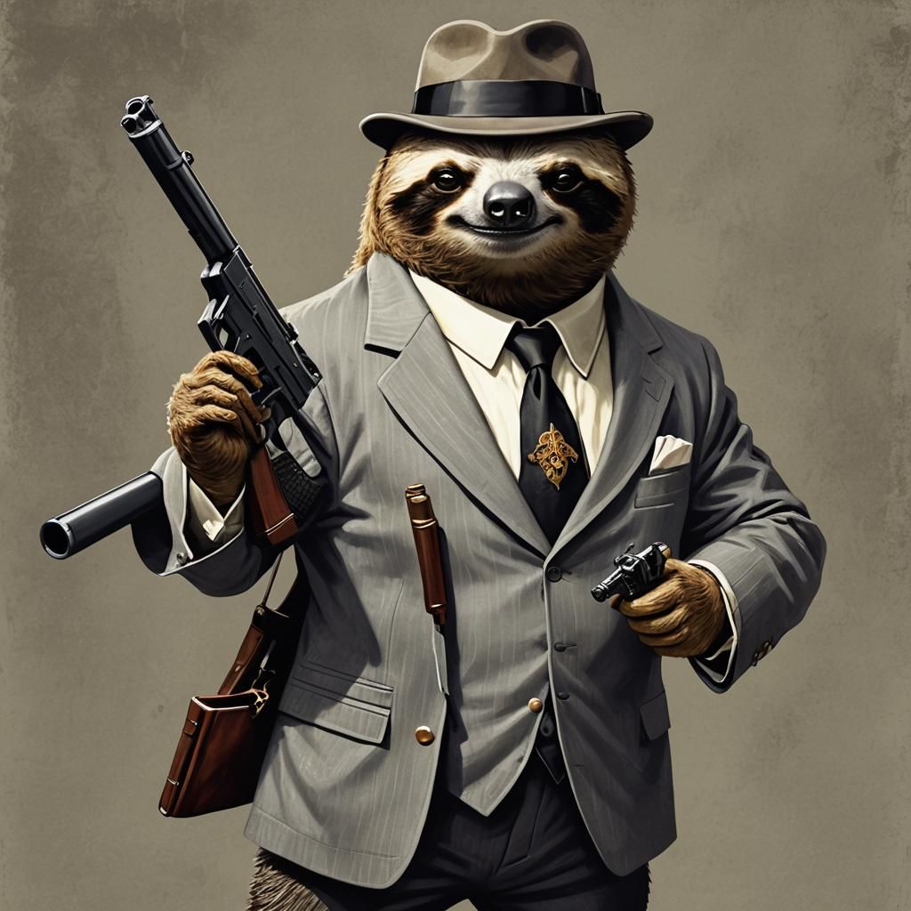 Sinister Sloth Mobster with Tommy Gun