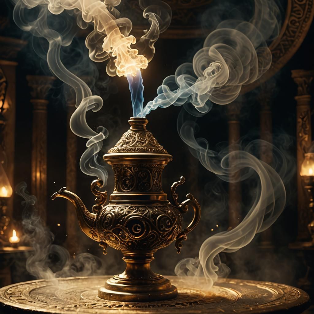 Smoke Genie Emerges from Ancient Lamp