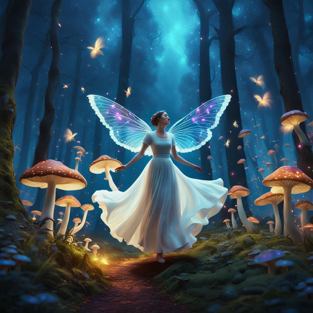 Nurse Dances in Whimsical Forest: Fantasy Concept Art