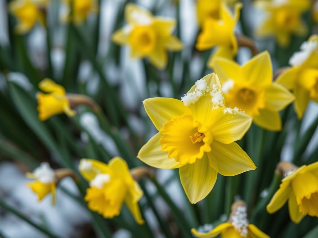 Vibrant Yellow Daffodils Thrive Amidst Winter's Chill