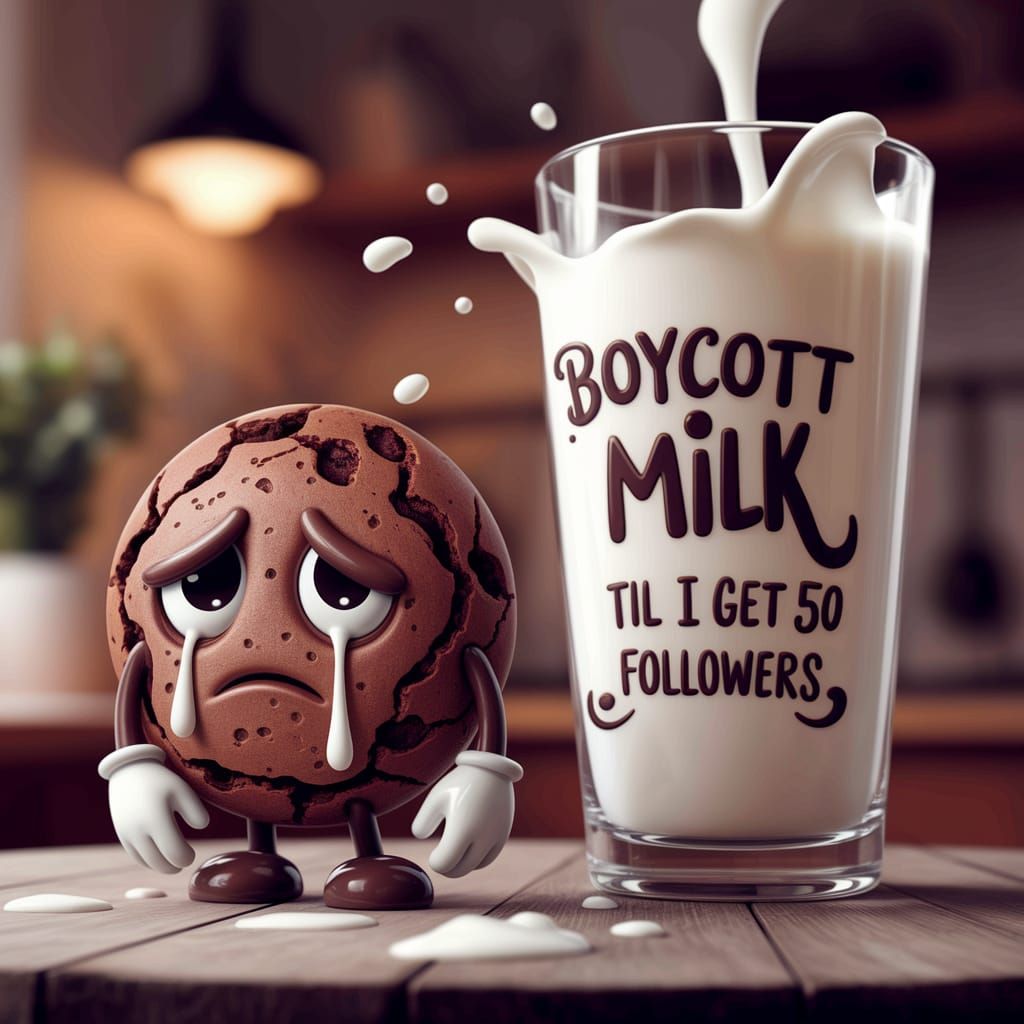 Milk Spill Creates Boycott Message with Sad Cookie