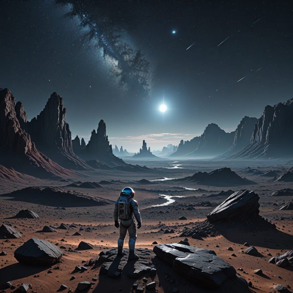 Astronaut's Solitude on a Barren Alien Planet
