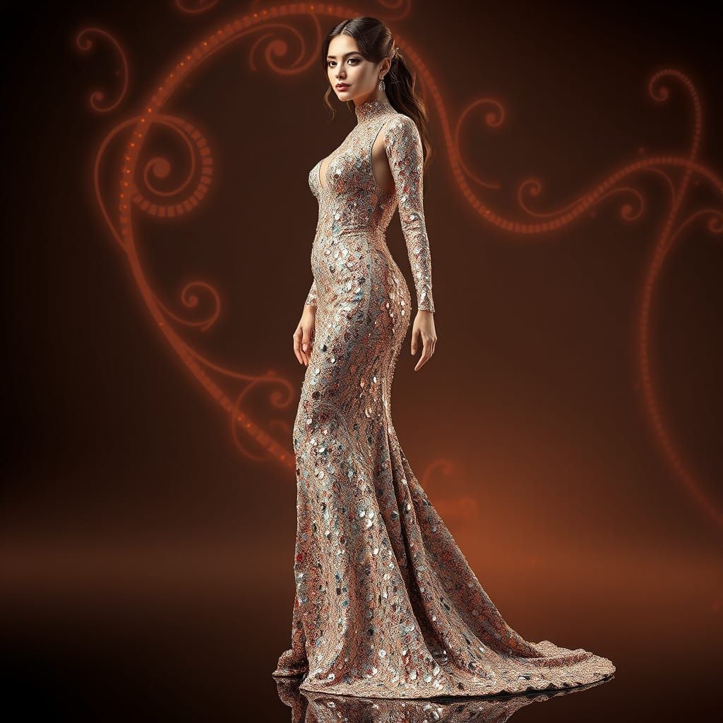 Glamorous Evening Gown Sparkles with Futuristic Light